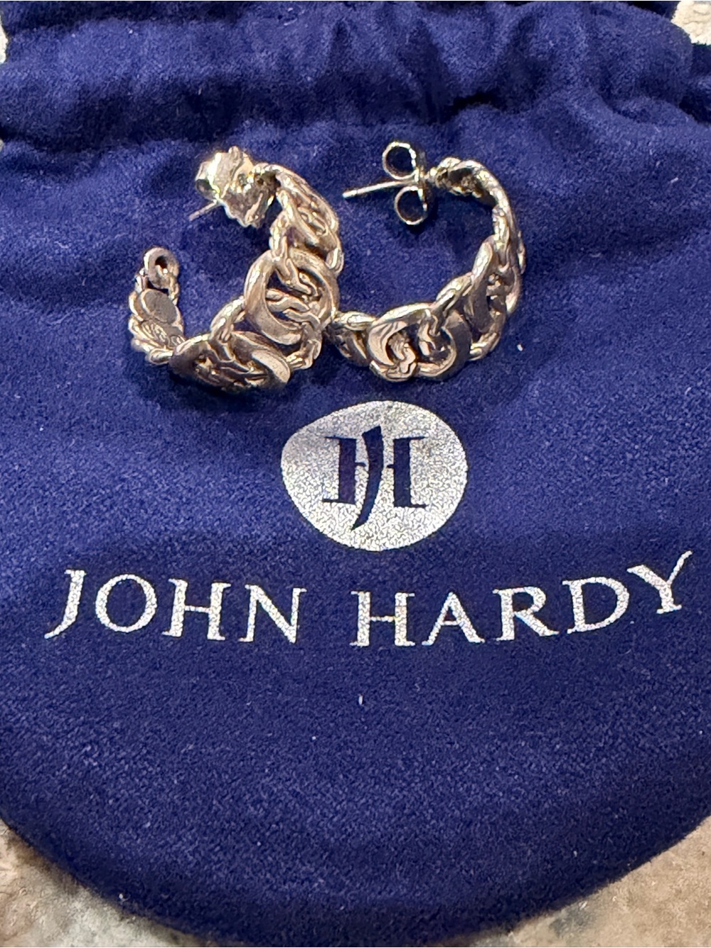 John Hardy Sterling Silver Chain Link Hoop Earrings 1”